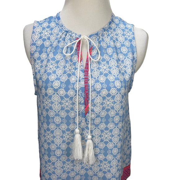 New Neiman Marcus Le Lis Long Sleeveless Slit Tie Neck Contrast Print Top - Picture 3 of 12